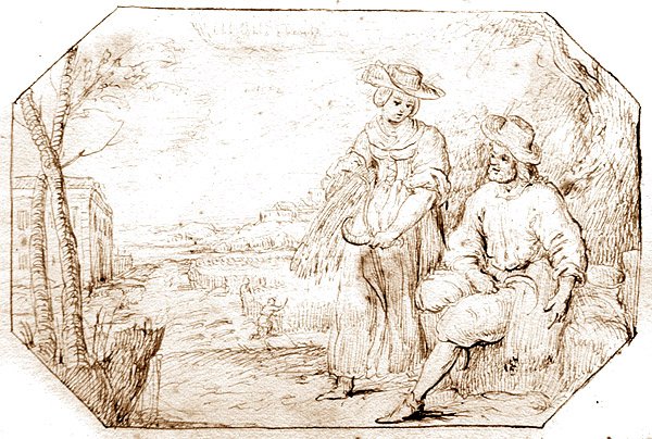 The Four Seasons: Summer - Reaping, c.1675 (penna & sepia bläck på papper) av Netherlandish School