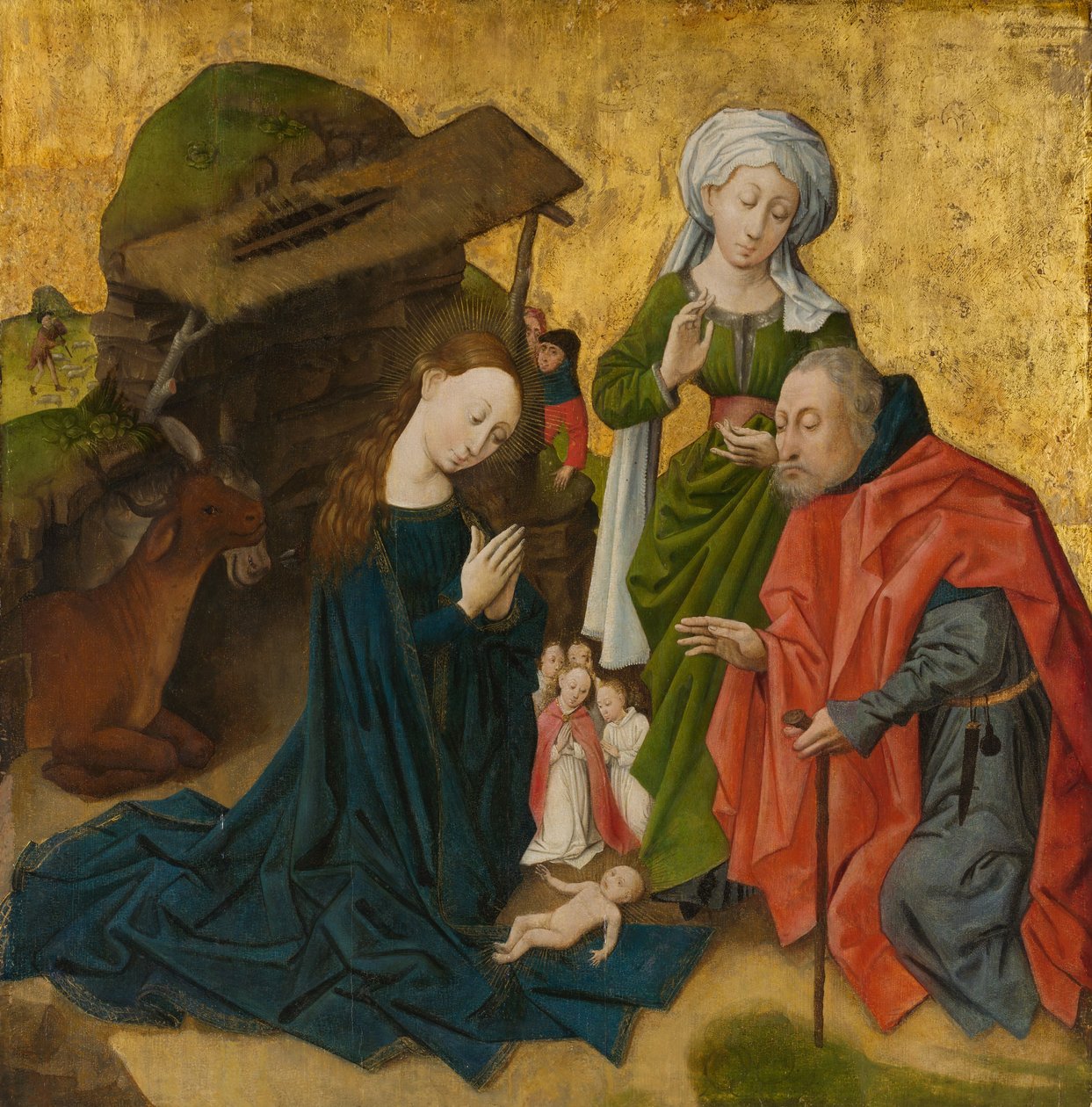 The Nativity, c.1460 (olja på trä, guldmalen) av Netherlandish School
