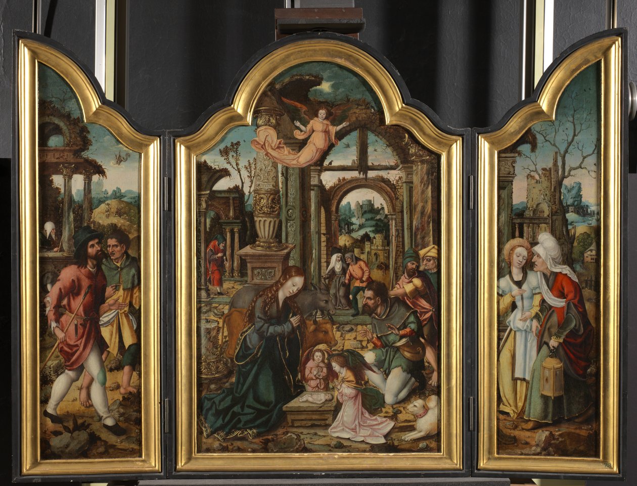 Triptyk - Tillbedjan av herdarna, 1535 av Netherlandish School