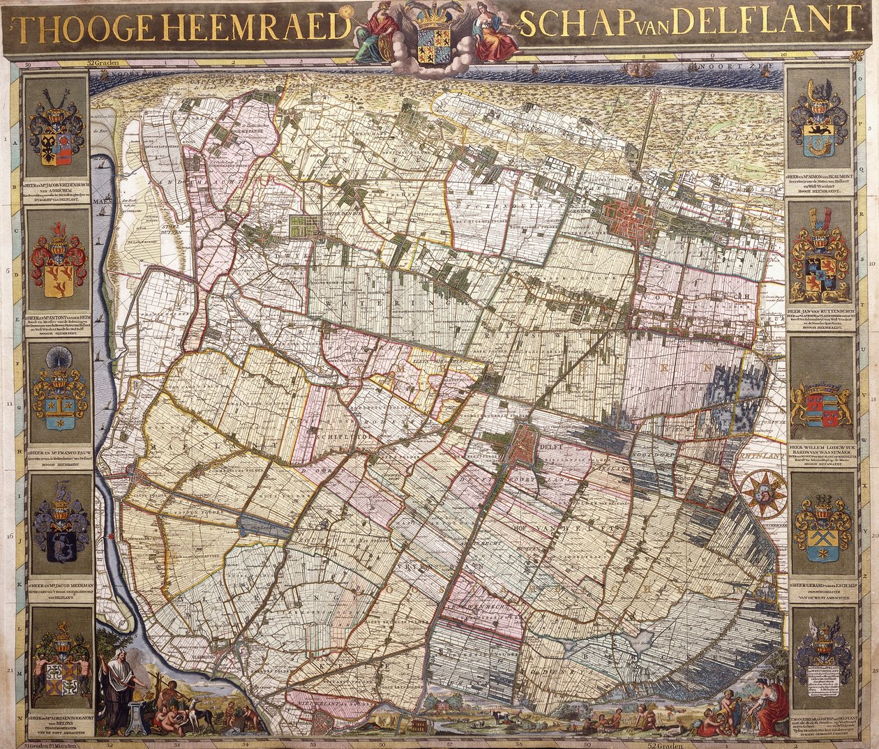 Väggkarta över Delftland, 1712 av Netherlandish School