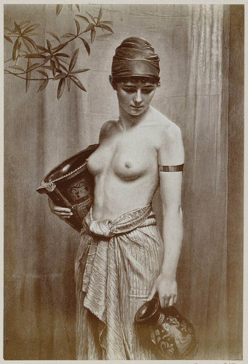 Fotoreproduktion av ett träsnitt efter målningen Wasserträgerin av Max Nonnenbruch av Neue Photographische Gesellschaft (possibly)