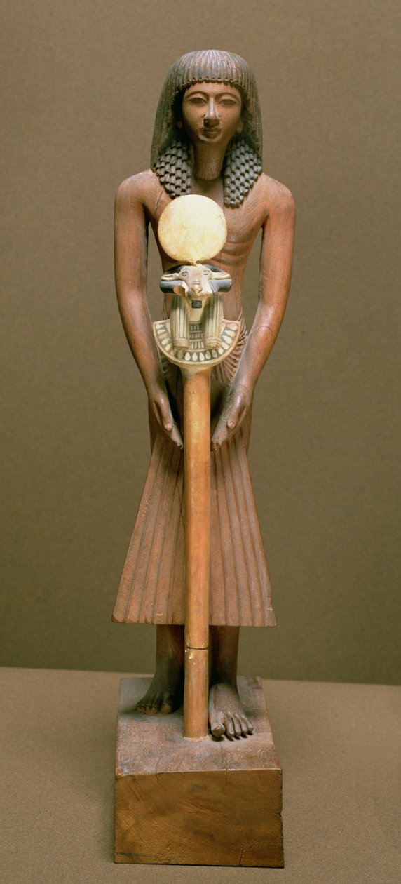 Fanebärare med ramhuvud (kariobträ) av New Kingdom Egyptian