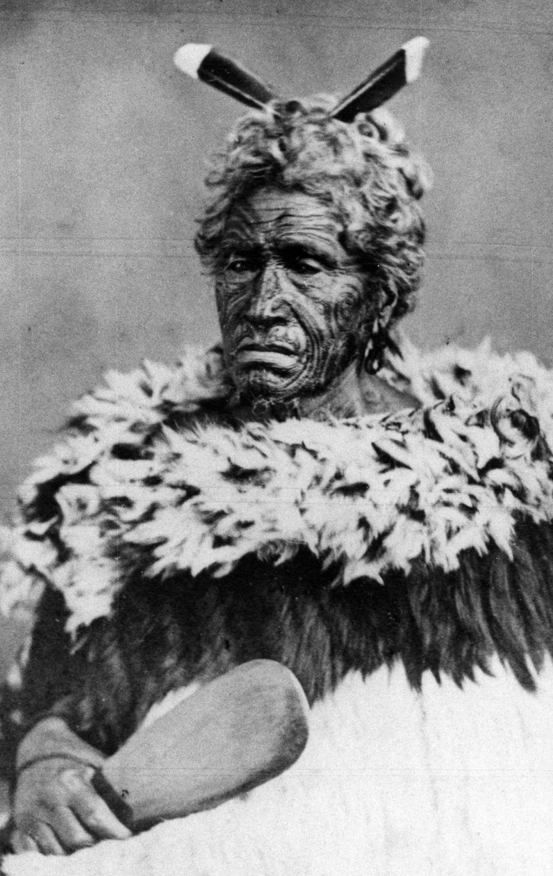 Porträtt av en maori man, före 1880 av New Zealand Photographer