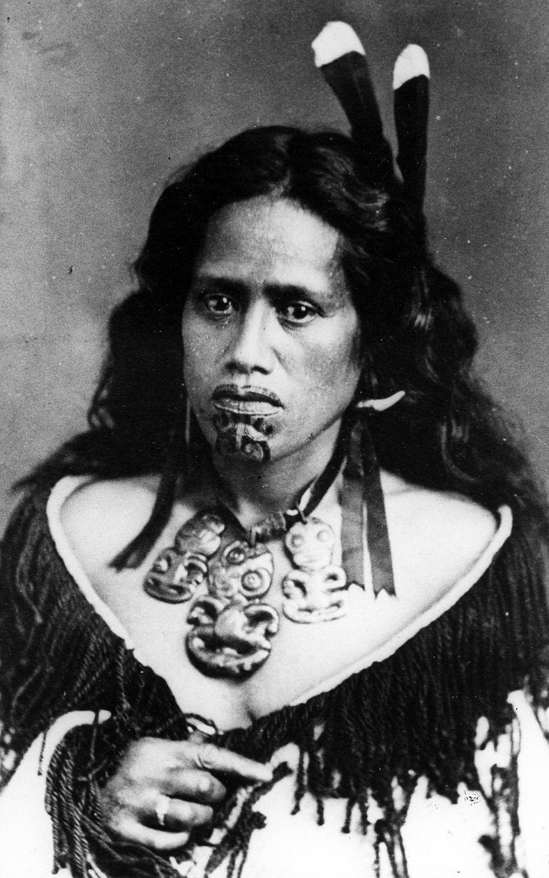 Porträtt av en maori kvinna, före 1880 av New Zealand Photographer