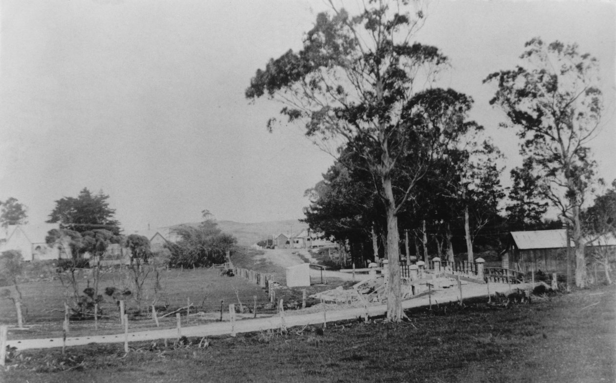 Bro över Waihoihoi River mot Waipu Township, sent 1800-tal av New Zealander Photographer