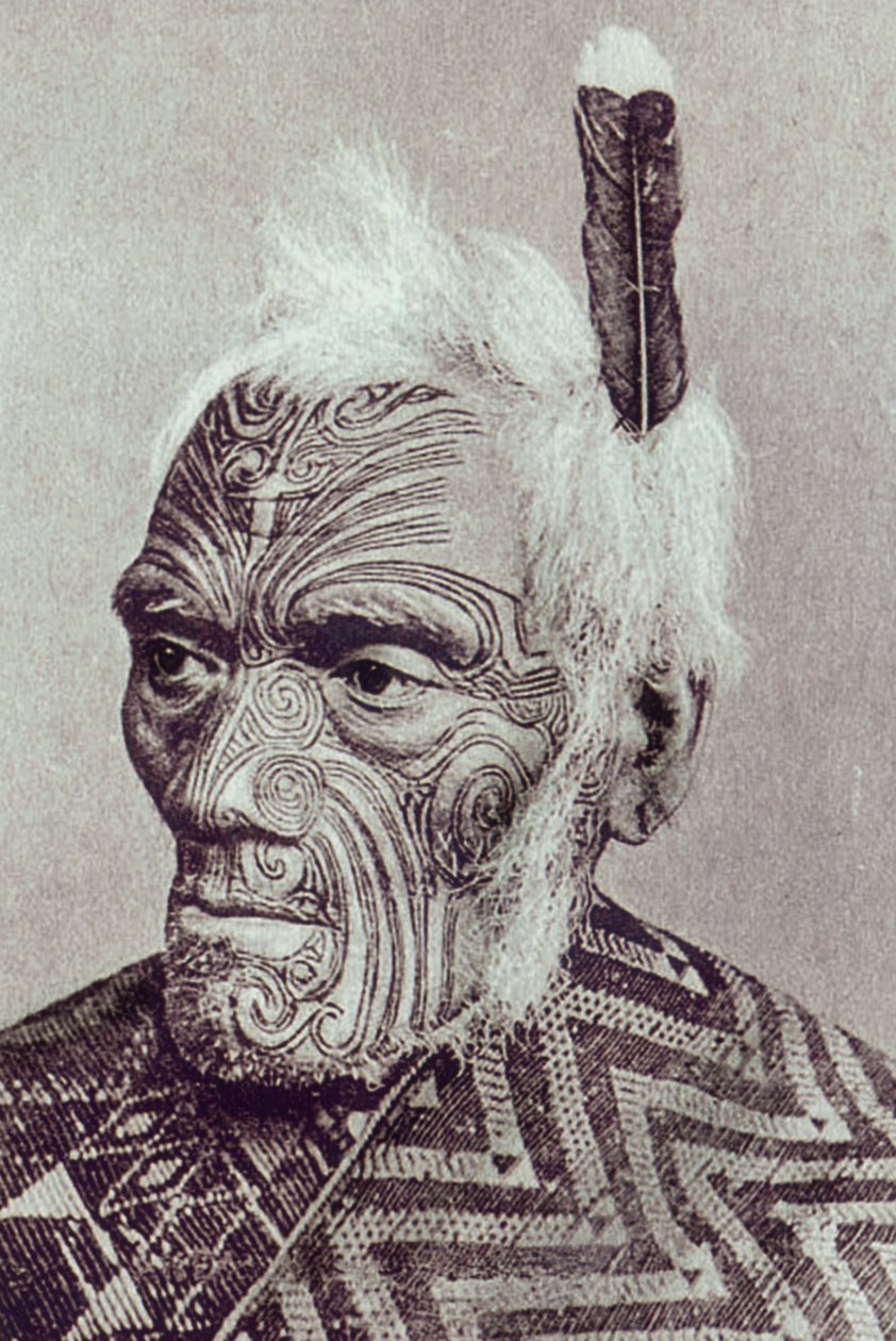 Maori krigare med moko ansikte av New Zealander Photographer