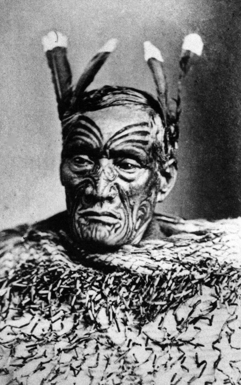 Porträtt av en maori man, före 1880 av New Zealander Photographer