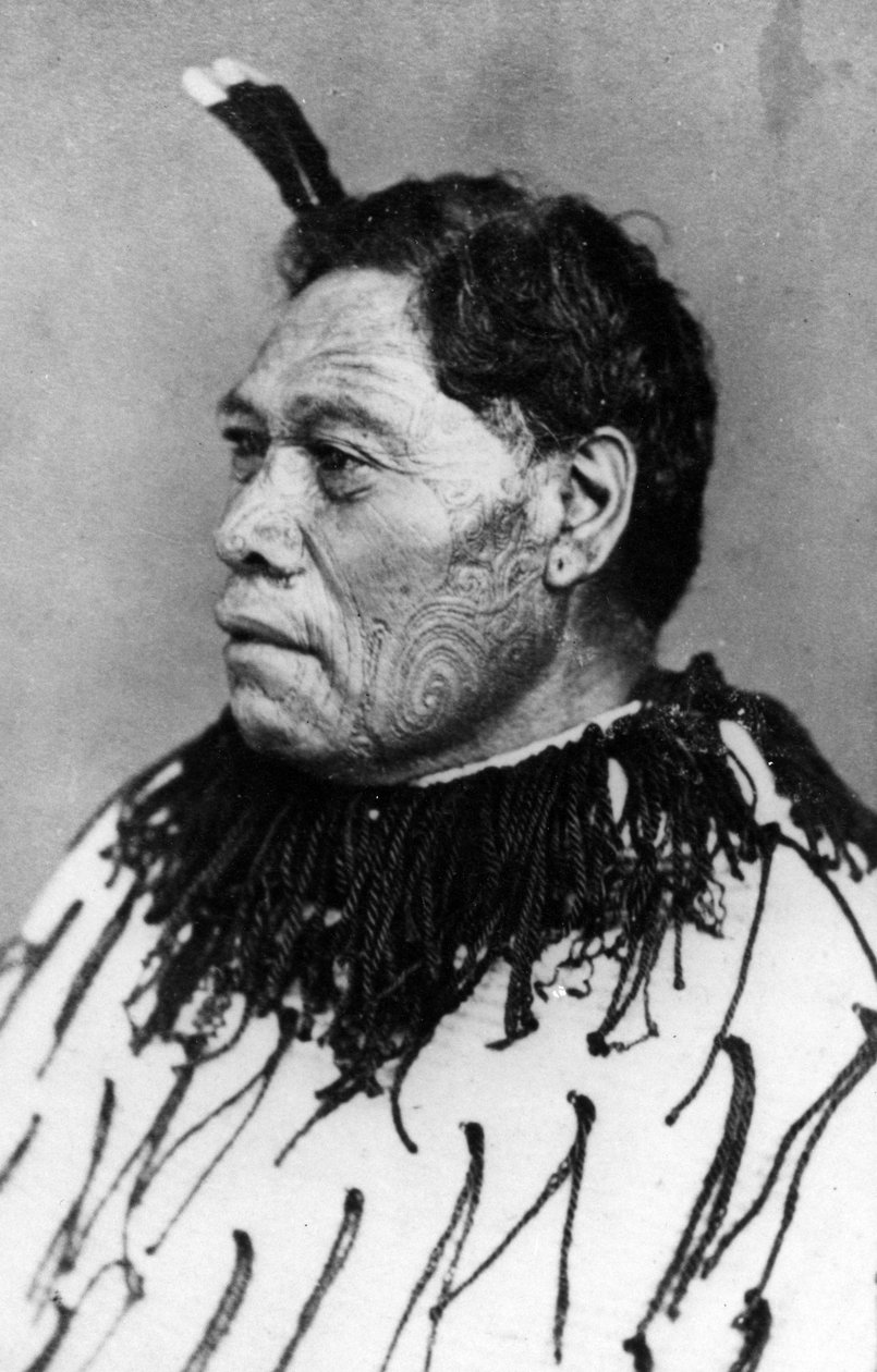 Porträtt av en maori man, före 1880 av New Zealander Photographer