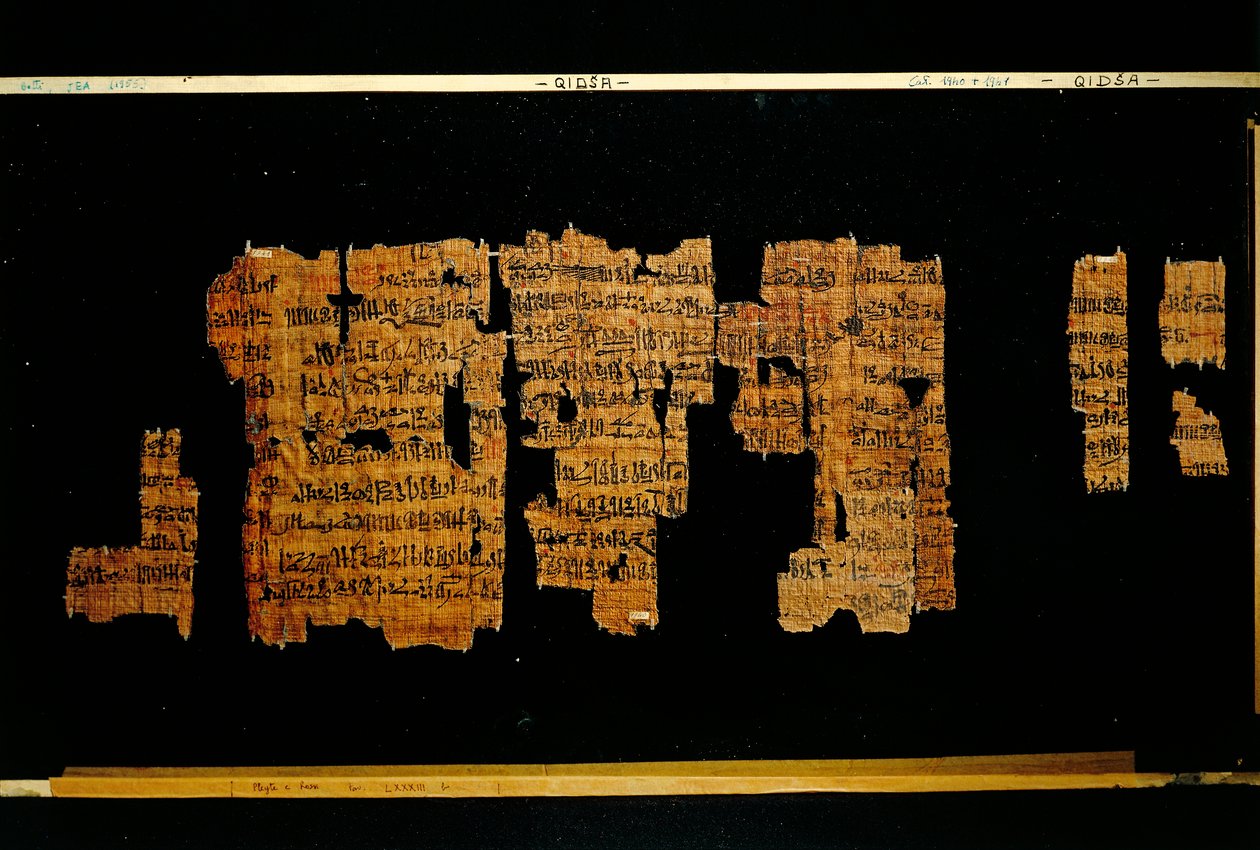 Fragment av dokumentet som innehåller farao Thutmose III (papyrus) gärningar av New Kingdom Egyptian