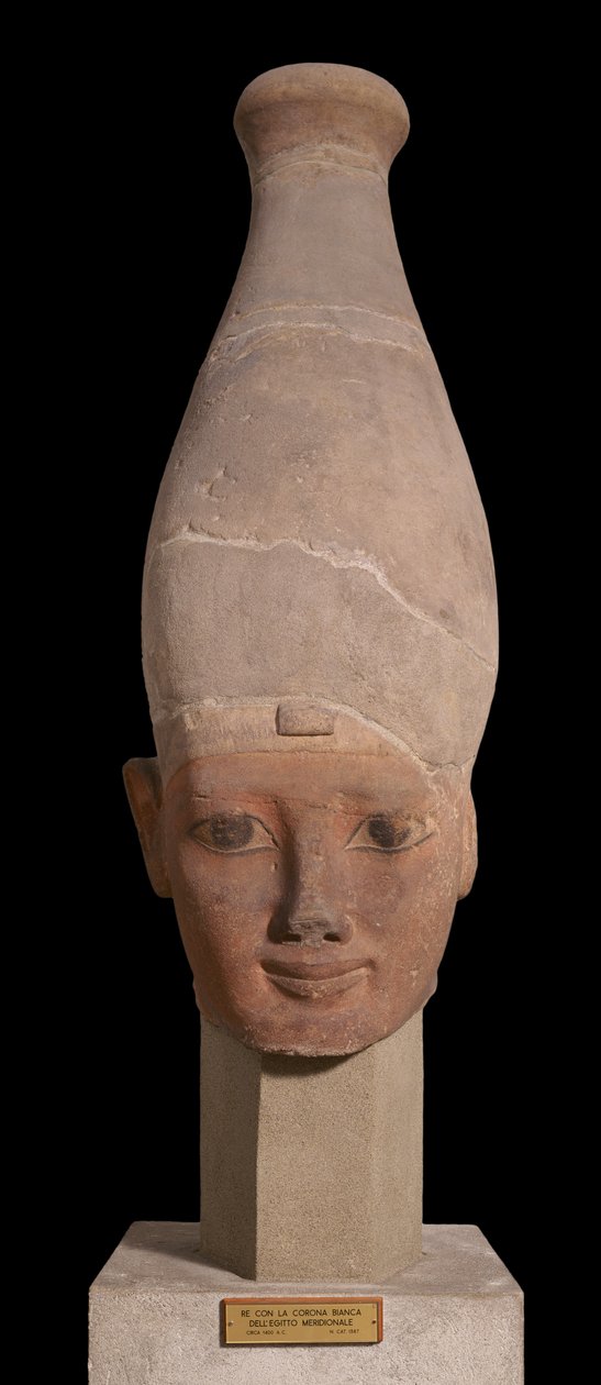 Faraos huvud bär den vita kronan av övre Egypten, ca 1400 f.Kr. (lergods) av New Kingdom Egyptian