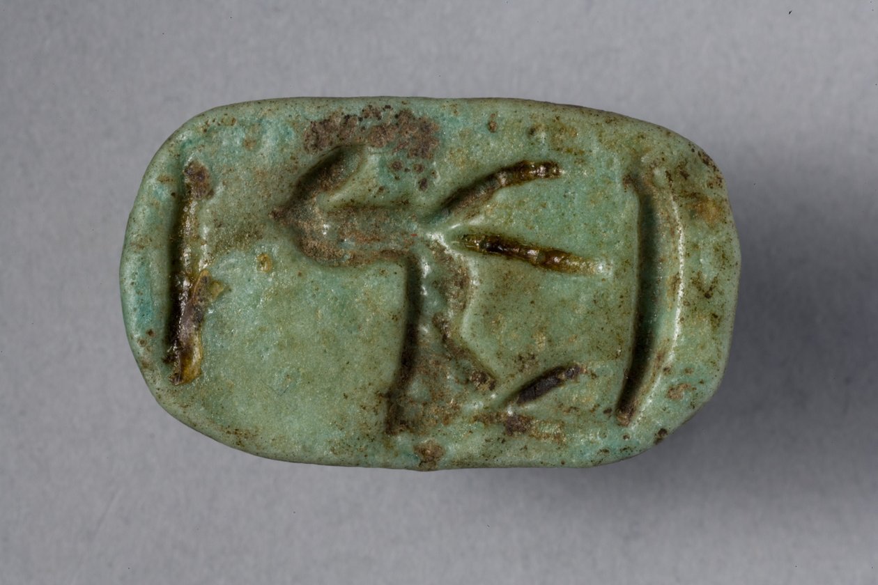 Scaraboidsäl, 18:e-19:e dynastin, 1540-1186 f.Kr. (fajans) (undersidan av 270366) av New Kingdom Egyptian