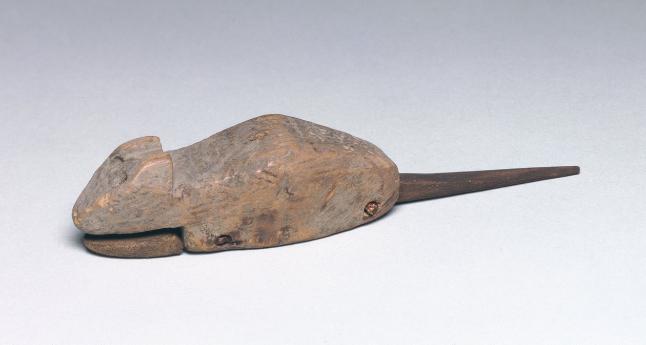 Leksaksmus med en rörlig käke (trä) av New Kingdom Egyptian