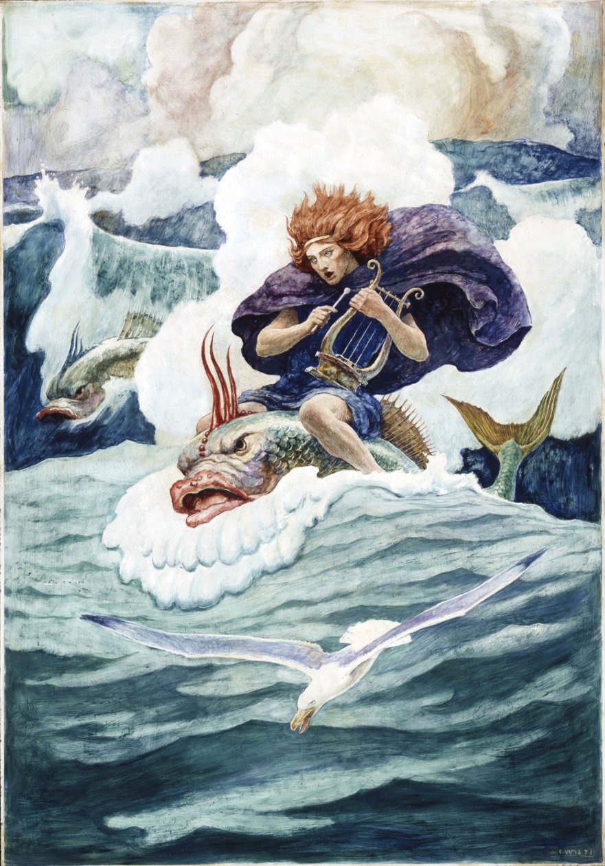 Arion och delfinen, 1938 (olja på renässanspanel) av Newell Convers Wyeth