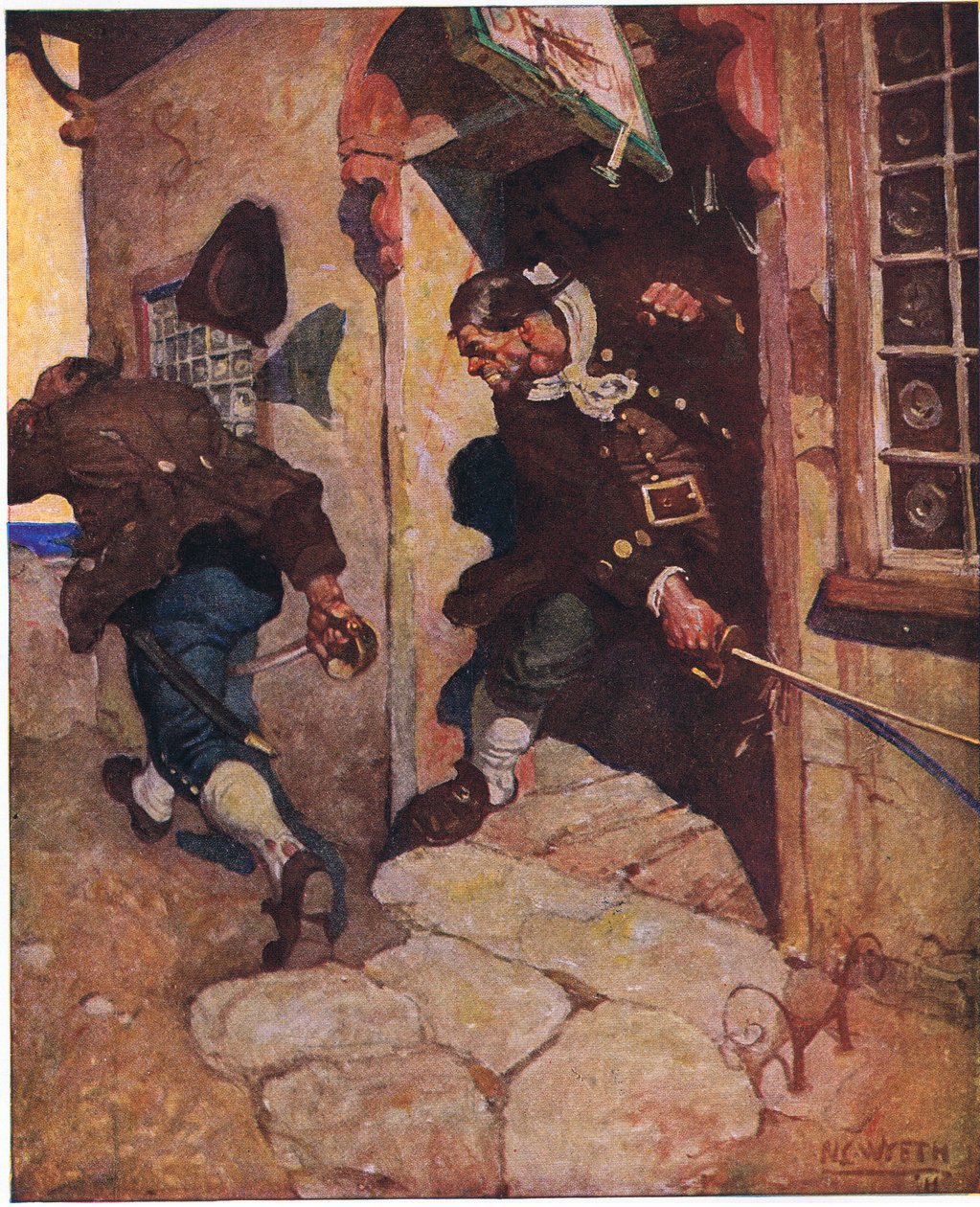Captain Bones fäller Black Dog: Ett sista darrande skär skulle ha splittrat honom om den inte hade blivit avlyssnad av vår stora skylt av Newell Convers Wyeth