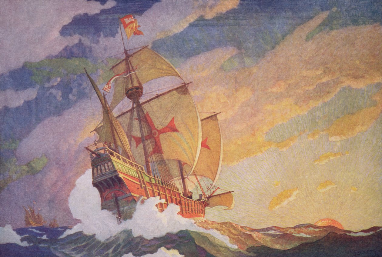 Columbus Crossing the Atlantic, 1927 (tryck) av Newell Convers Wyeth