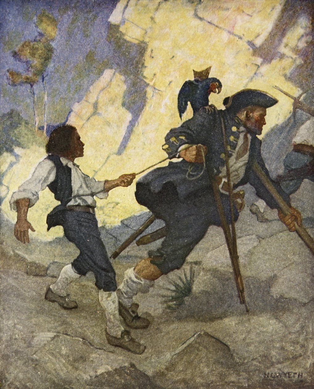 För hela världen leddes jag som en dansande björn, en illustration från "Treasure Island" av Robert Louis Stevenson, pub. av Charles Scribners söner, 1911 av Newell Convers Wyeth