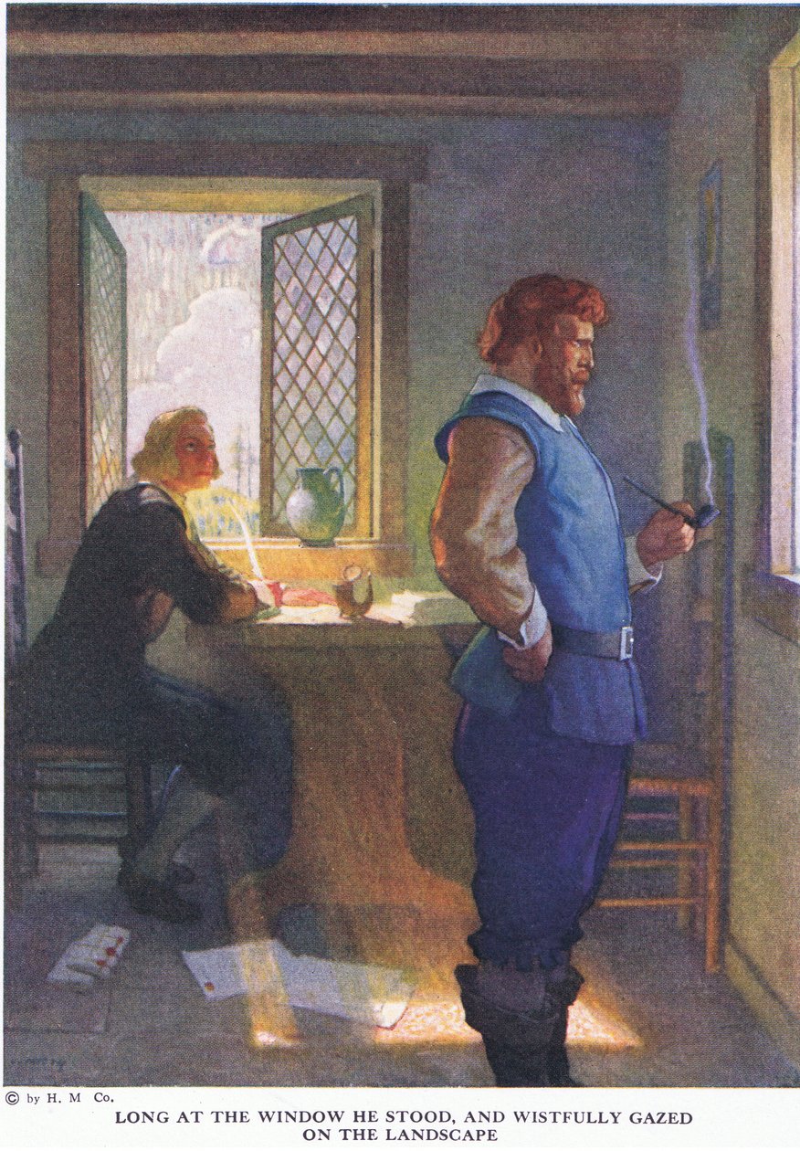 Länge vid fönstret stod han och stirrade vemodigt på landskapet av Newell Convers Wyeth