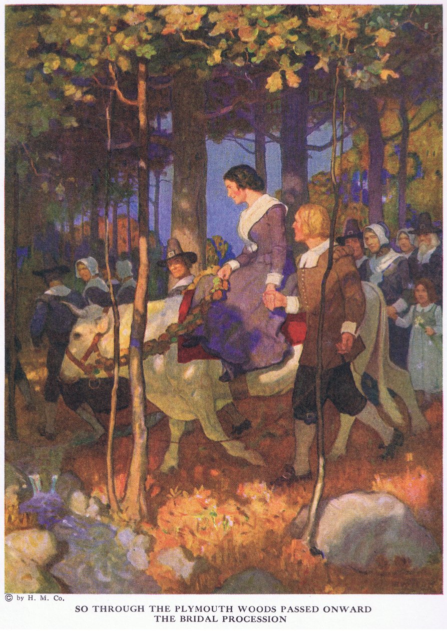 Så genom Plymouths skogar gick brudparet vidare. av Newell Convers Wyeth