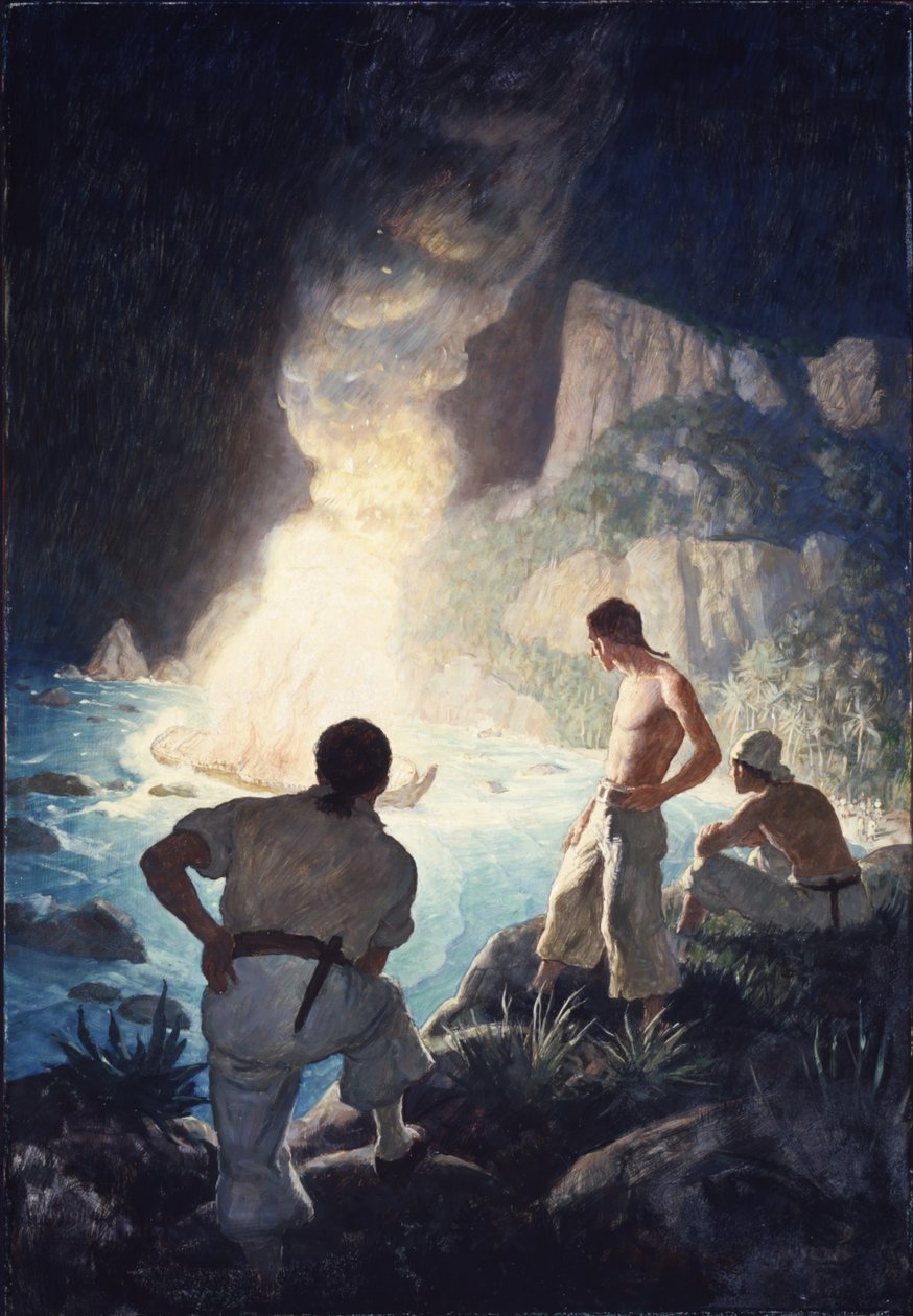 Bränningen av "Bounty", 1940 (olja på renässanspanel) av Newell Convers Wyeth