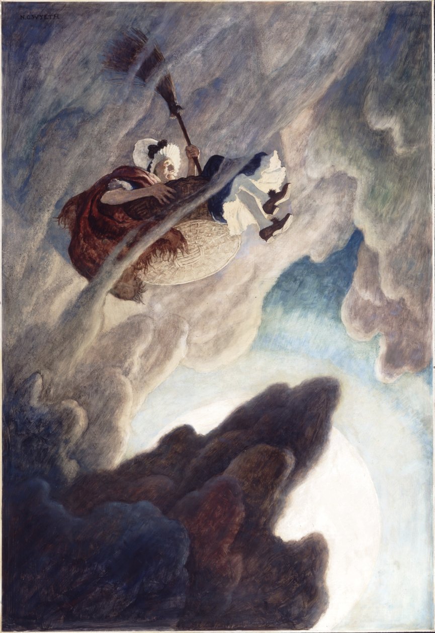 The Old Woman Tost Up in a Bucket, 1940 (olja på renässanspanel) av Newell Convers Wyeth