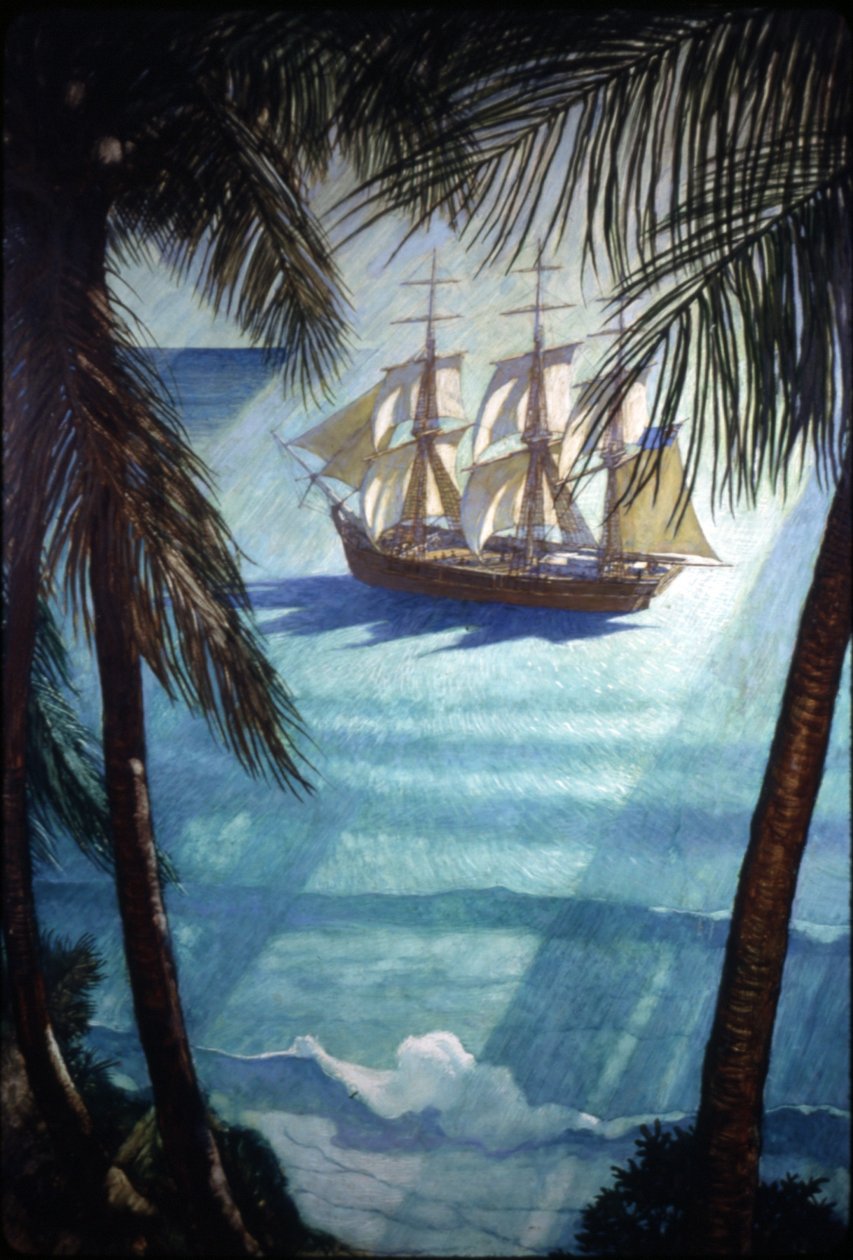 The Ship Bounty (olja på renässanspanelen) av Newell Convers Wyeth