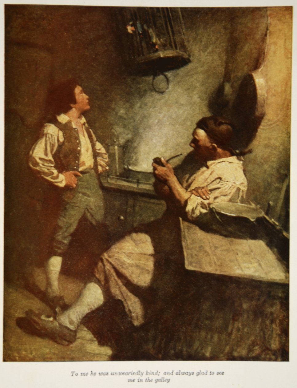 För mig var han outtröttligt snäll och alltid glad att se mig i köket, en illustration från "Treasure Island" av Robert Louis Stevenson, pub. av Charles Scribners söner, 1911 av Newell Convers Wyeth