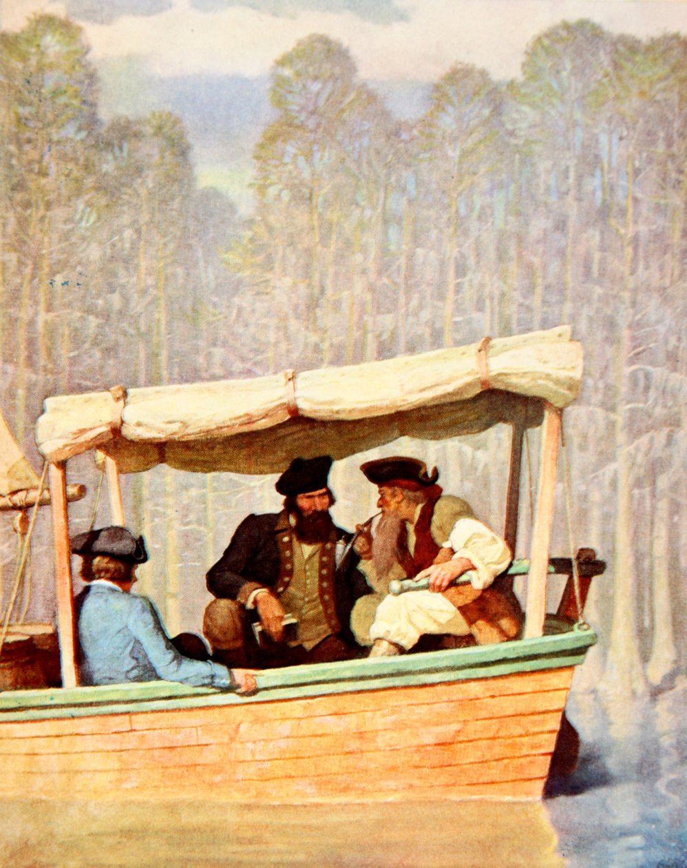 Kapten Flood på ett möte i en kutter (färg litho) av Newell Convers (after) Wyeth