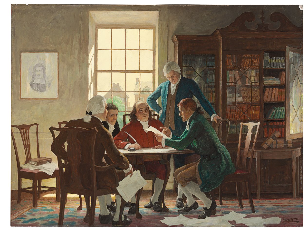 Utarbetande av självständighetsförklaringen 1776 av Newell Convers Wyeth