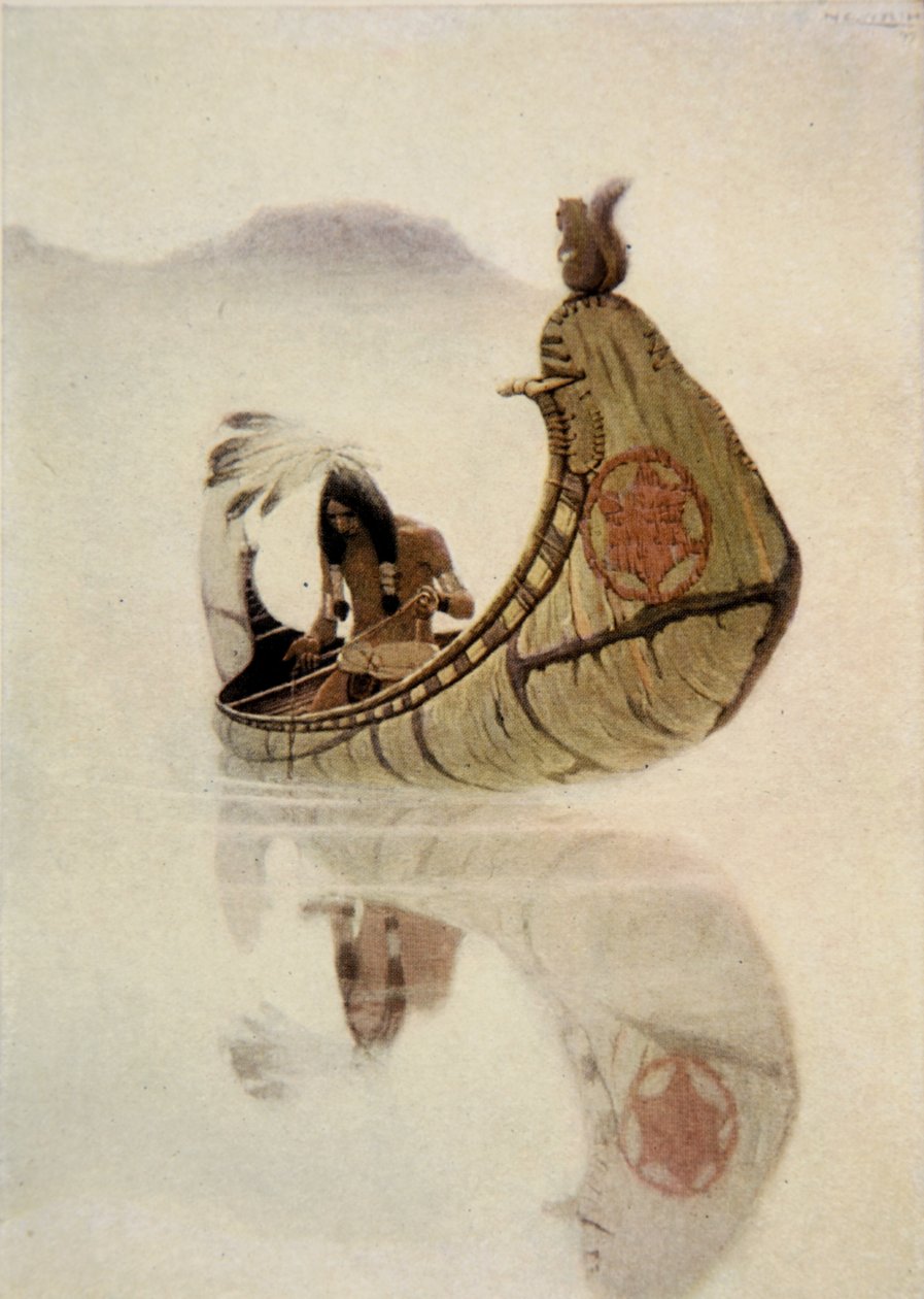 Frontispice från The Song of Hiawatha av Henry Wadsworth Longfellow (1807-82), pub. av George G. Harrap und Company Ltd., 1911 (mjukmarkerad etsning) av Newell Convers Wyeth