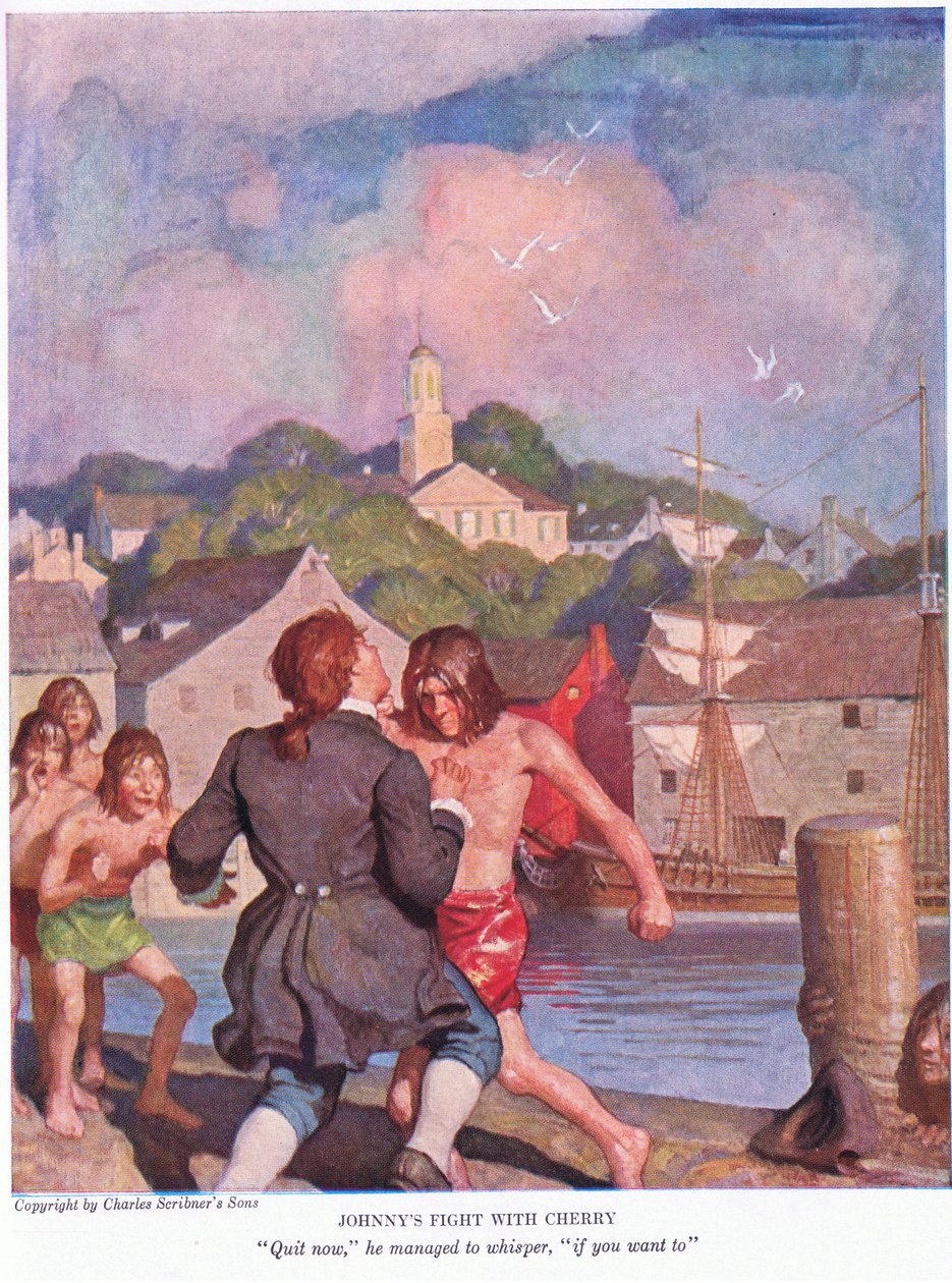 Johnnys slåss med Cherry! Sluta nu, lyckades han viska, om du vill. , 1928 av Newell Convers Wyeth