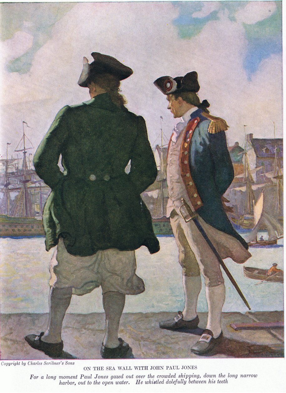 På havsväggen med John Paul Jones: Under en lång stund stirrade John Paul ut över sjöfarten längs hamnen till det öppna vattnet, 1928 av Newell Convers Wyeth