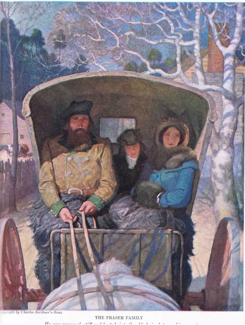 Familjen Fraser: Han var trängd stel och upphettad, i den gamla schäslongen mellan sina föräldrar, 1928 av Newell Convers Wyeth