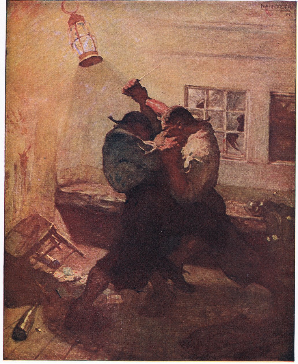Kampen i grottan: Det visade mig händer och hans följeslagare låsta tillsammans i en dödlig brottning av Newell Convers Wyeth