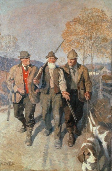 Three Hunters and Hounds (olja på duk) av Newell Convers Wyeth