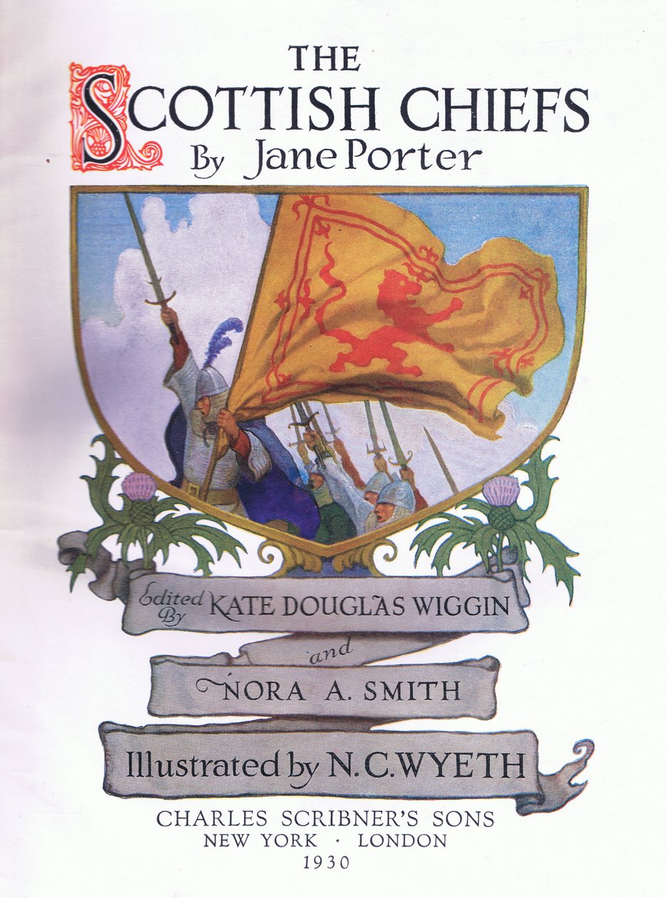 Titelsidesdesign, från The Scottish Chiefs publicerad av Charles Scribners Sons av Newell Convers Wyeth