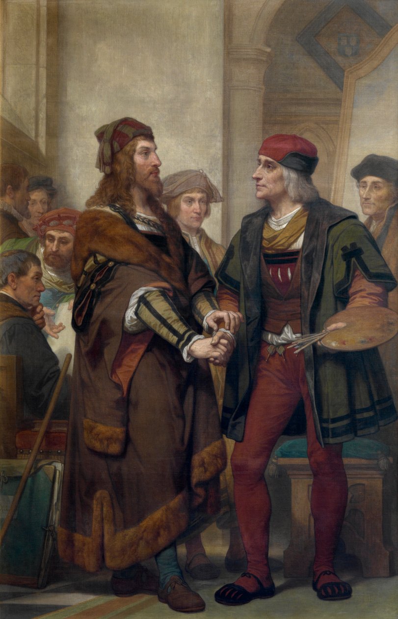 Albrecht Dürer på besök hos Quinten Massijs (olja på duk) av Nicaise de Keyser