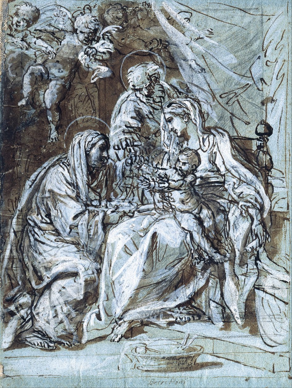 Den heliga familjen och Saint Ann, läser en psalm av Niccolò Berrettoni