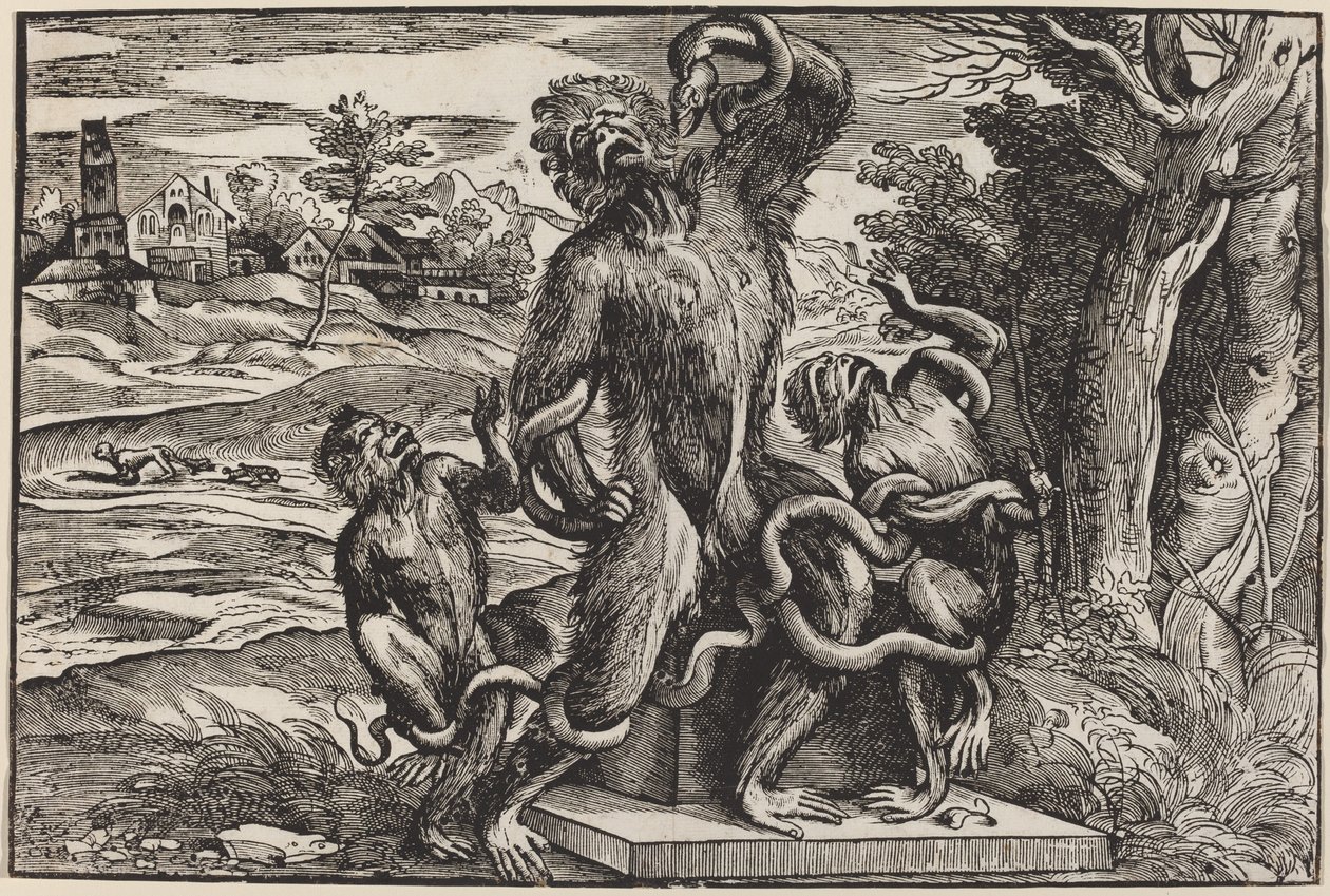 Karikatyr av Laocoongruppen av Niccolò Boldrini after Titian