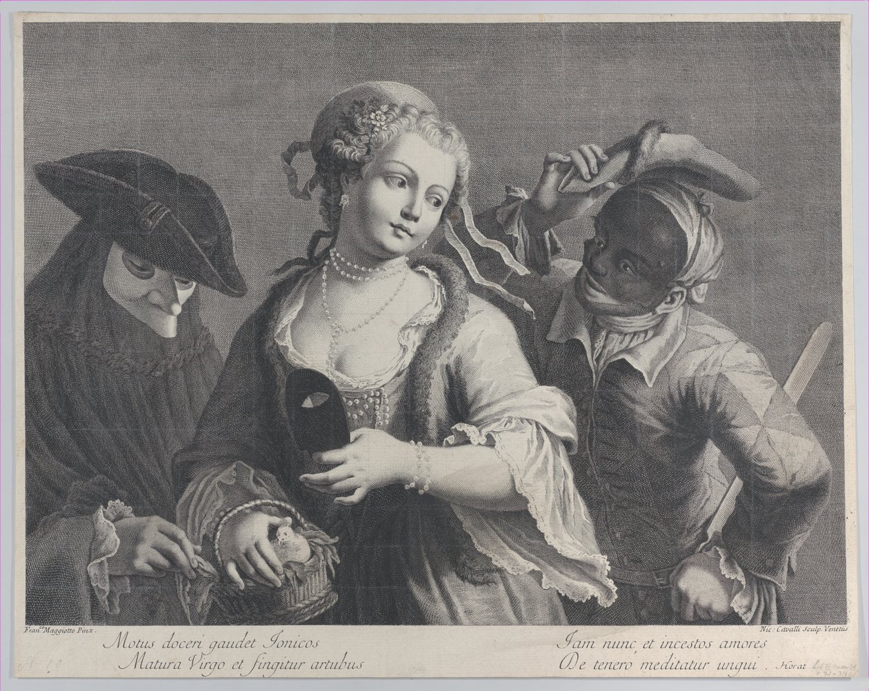 Tre halvlånga figurer från en venetiansk karneval, 1750-1822., 1750-1822. av Niccolò Cavalli