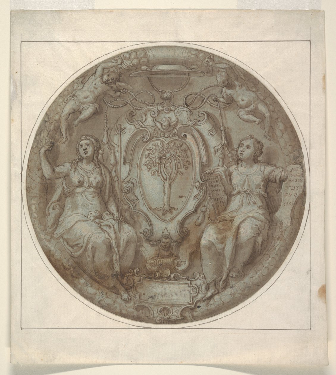 Design för en Tondo med armar av kardinal Giulio della Rovere av Niccolò Martinelli, called il Trometta