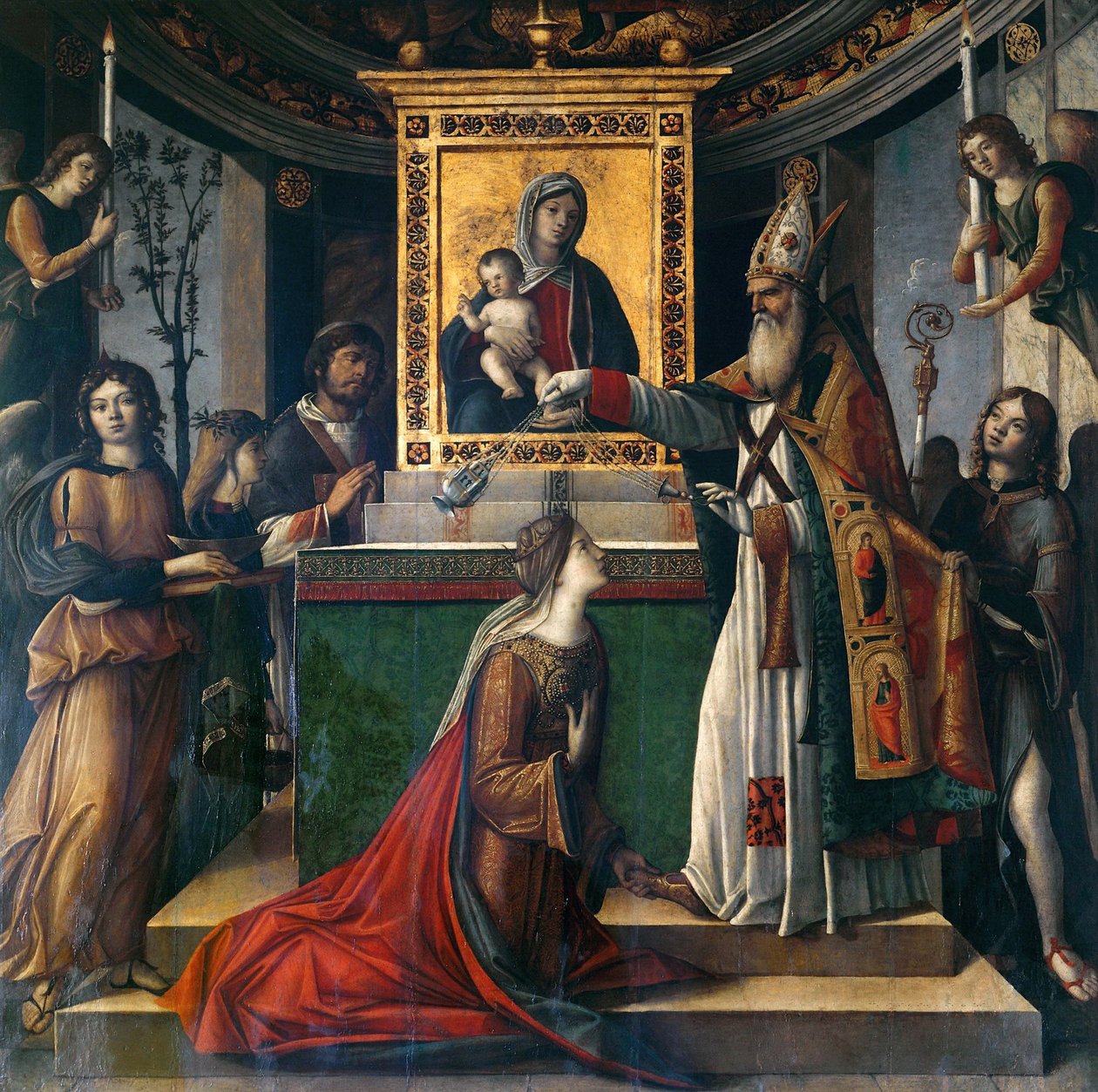 Sankt Johannes evangelisten uppenbarade sig för kejsarinnan Galla Placidia, ca 1490-1510. av Niccolò Rondinelli