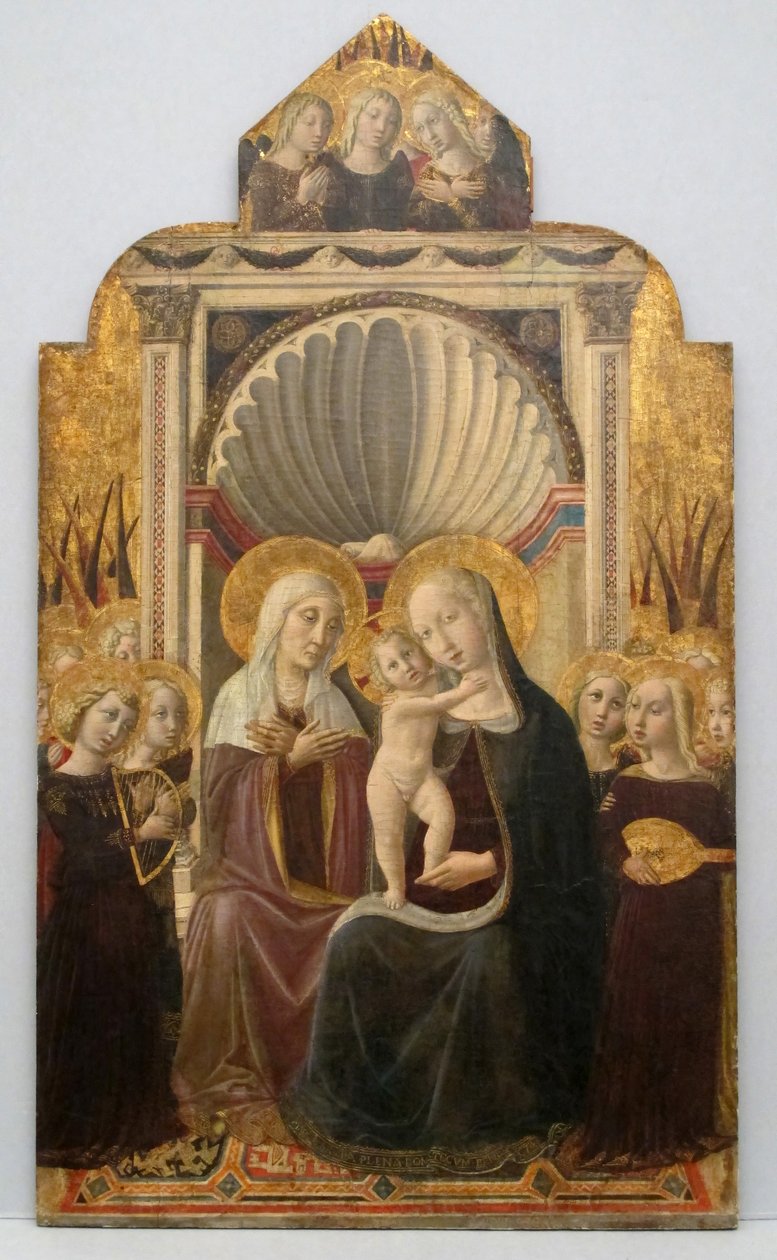 Sankta Anna och jungfrun och barn på tronen med änglar, ca. 1458-61. av Niccolò da Foligno