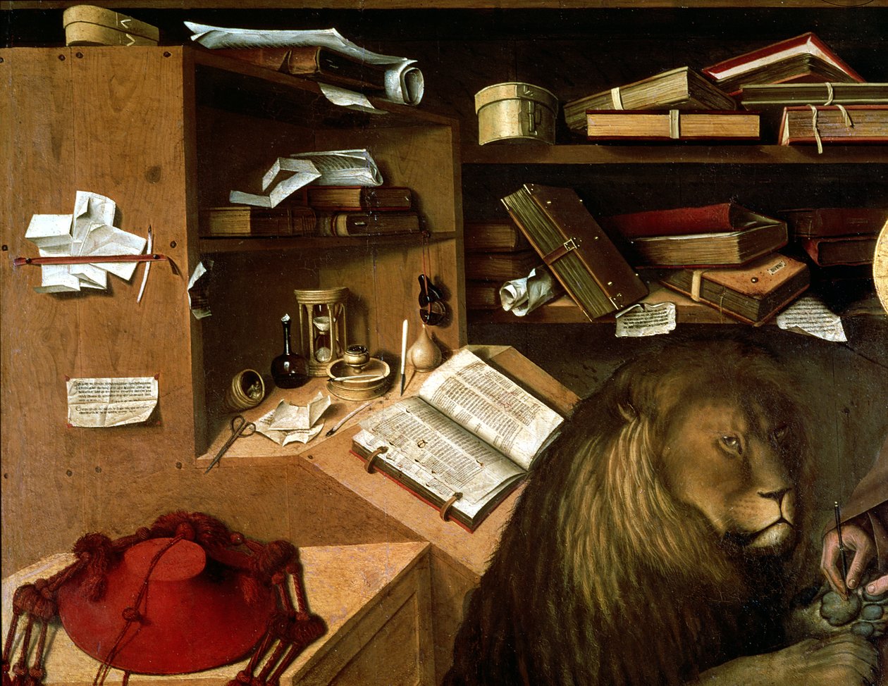 Sankt Jerome fjerner en torn fra løvens pote, ca. 1445 (detaljer fra 178985) swed av Niccolo Antonio Colantonio