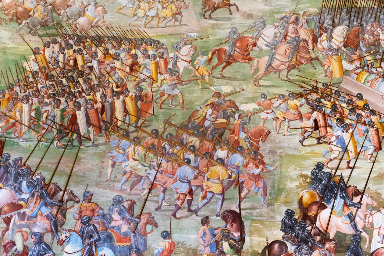 Detalj av fresk i Hall of Battles av 1431 års slaget vid La Higueruela av Niccolo Granello