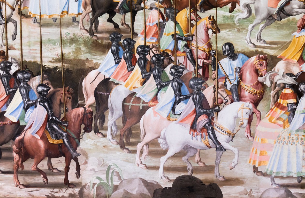 Detalj av fresk i Hall of Battles av 1431 års slaget vid La Higueruela av Niccolo Granello