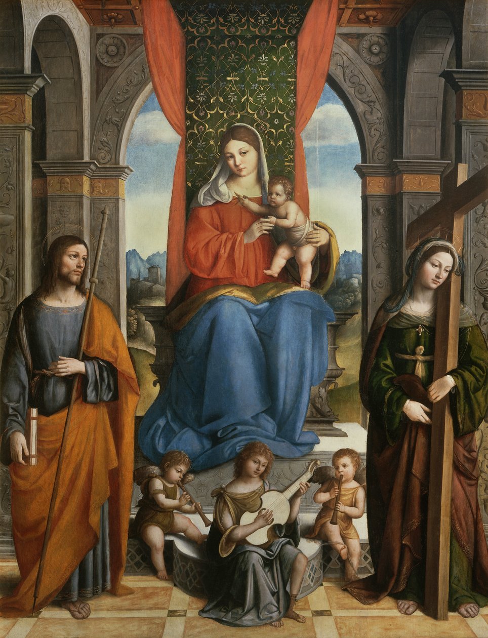 Madonna och barn med St. James av Galicien och St. Helena av Niccolo  Pisano