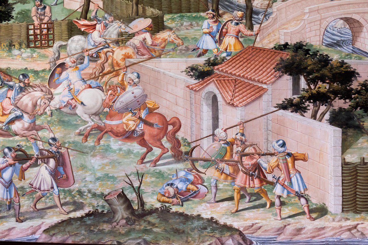 Detalj av fresk i Hall of Battles av 1431 års slaget vid La Higueruela (fresk) av Niccolo (and workshop) Granello