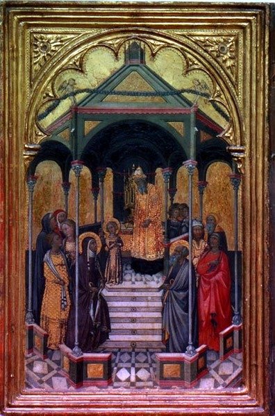 Presentationen av Jungfrun vid templet (tempera på panelen) av Niccolo Bonaccorsi