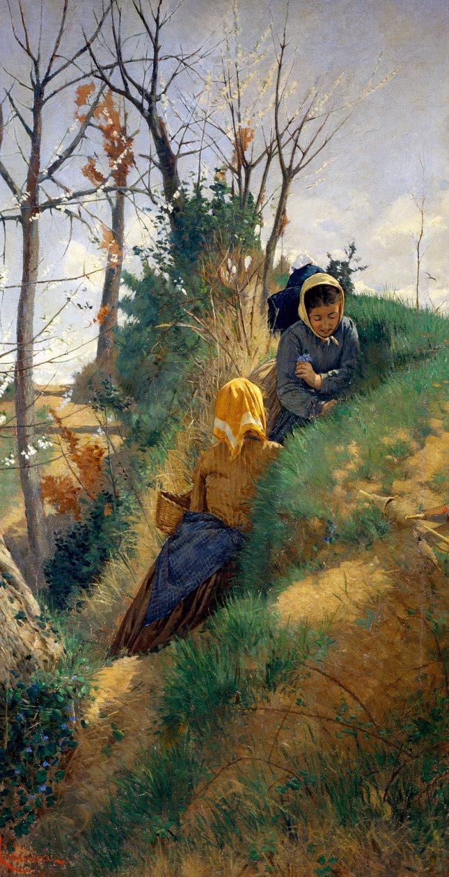 Pastoral scen, av Niccolo Cannicci (1846-1906), olja på duk, 72x38 cm av Niccolo Cannicci