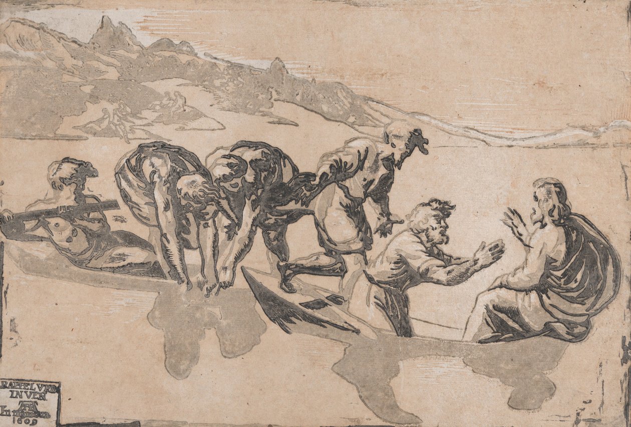 Fiskarnas mirakel, efter Rafael, 1511-1520 återutgiven 1609. av Niccolo Vicentino